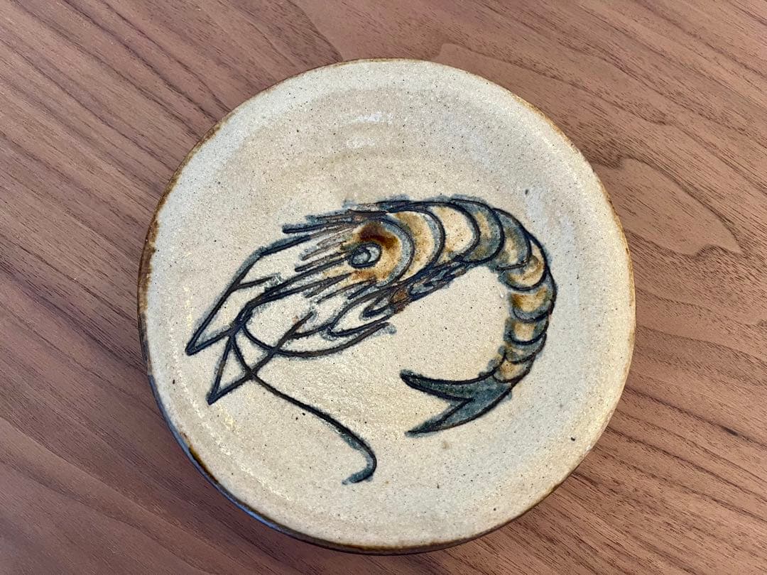 人間国宝 金城次郎 作　海老紋 5寸皿（共箱なし） 壺屋焼・やちむん