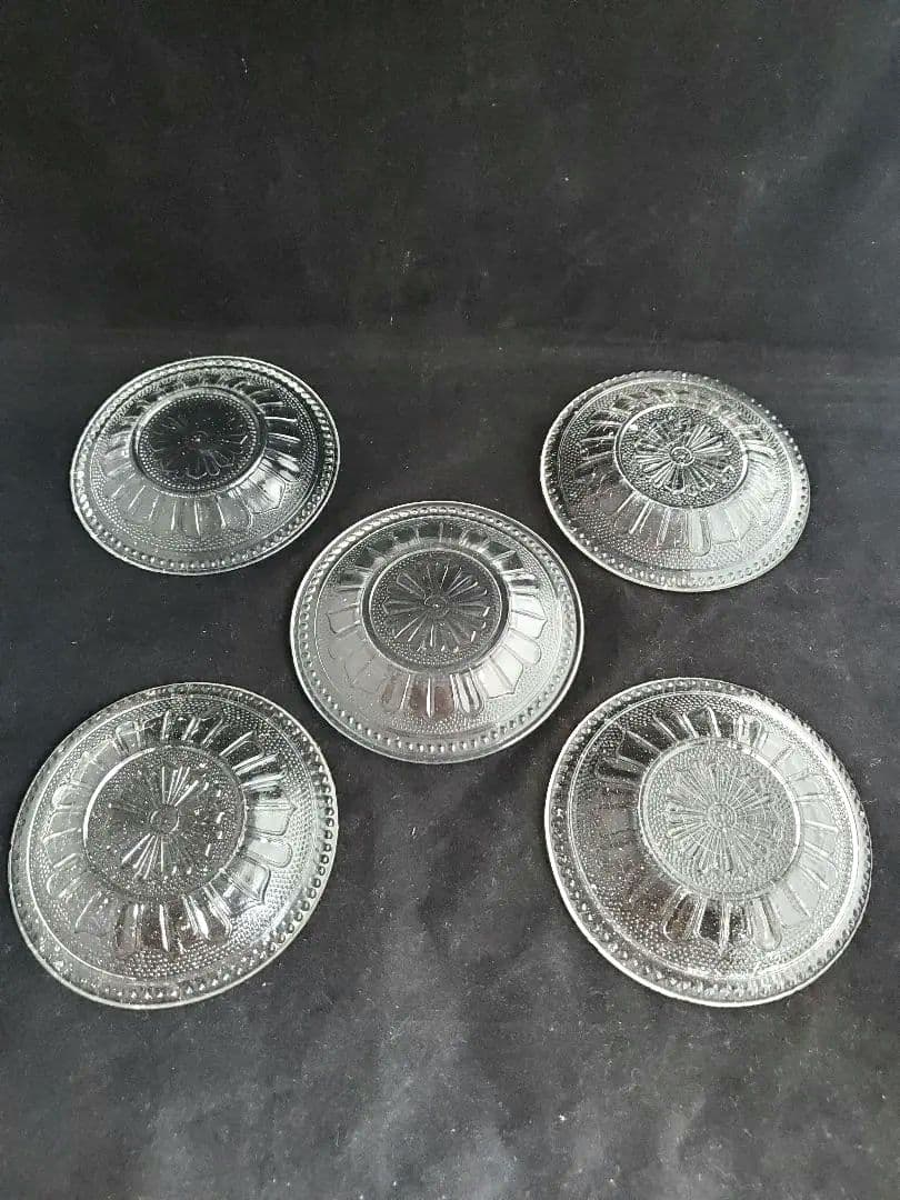 大正から昭和初期に作られたプレスガラス 5枚組 良品 和ガラス