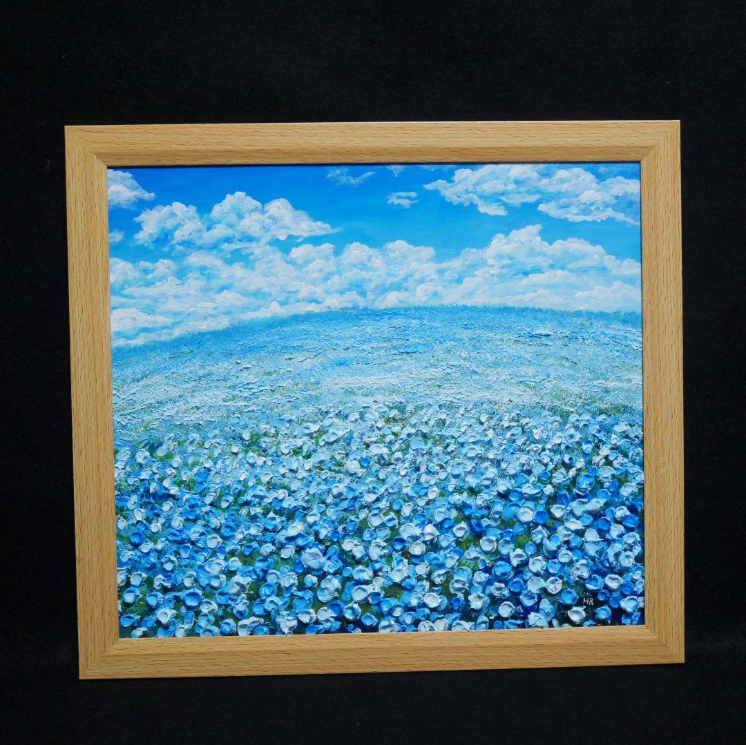 油絵 油彩 油彩画 絵 絵画【空と雲の青い丘】