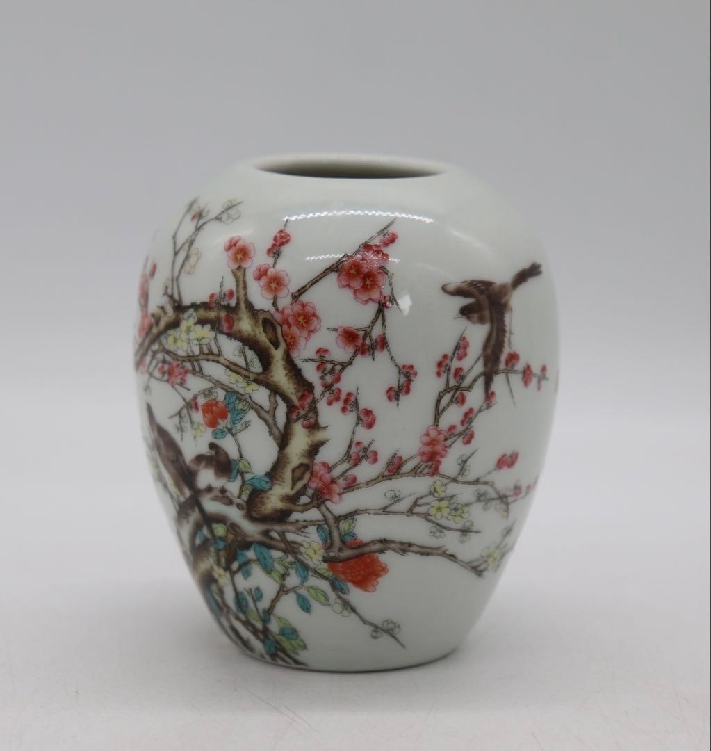 中国　玩玉　粉彩　花鳥紋小壺① 送料込み250525