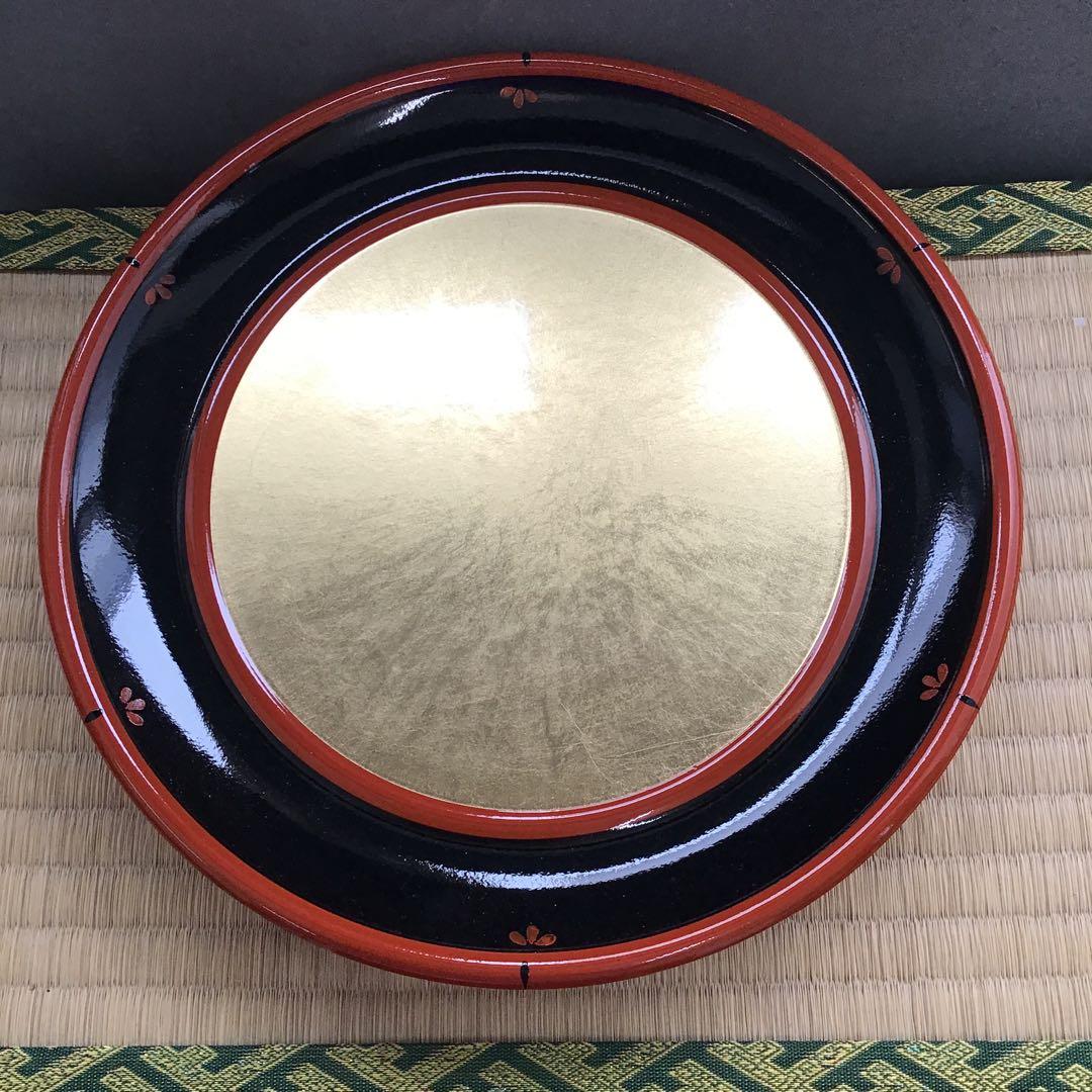 茶道具　漆器盆　朱塗金箔盆　床飾りや実用性も兼ねる　紙箱　S60BN