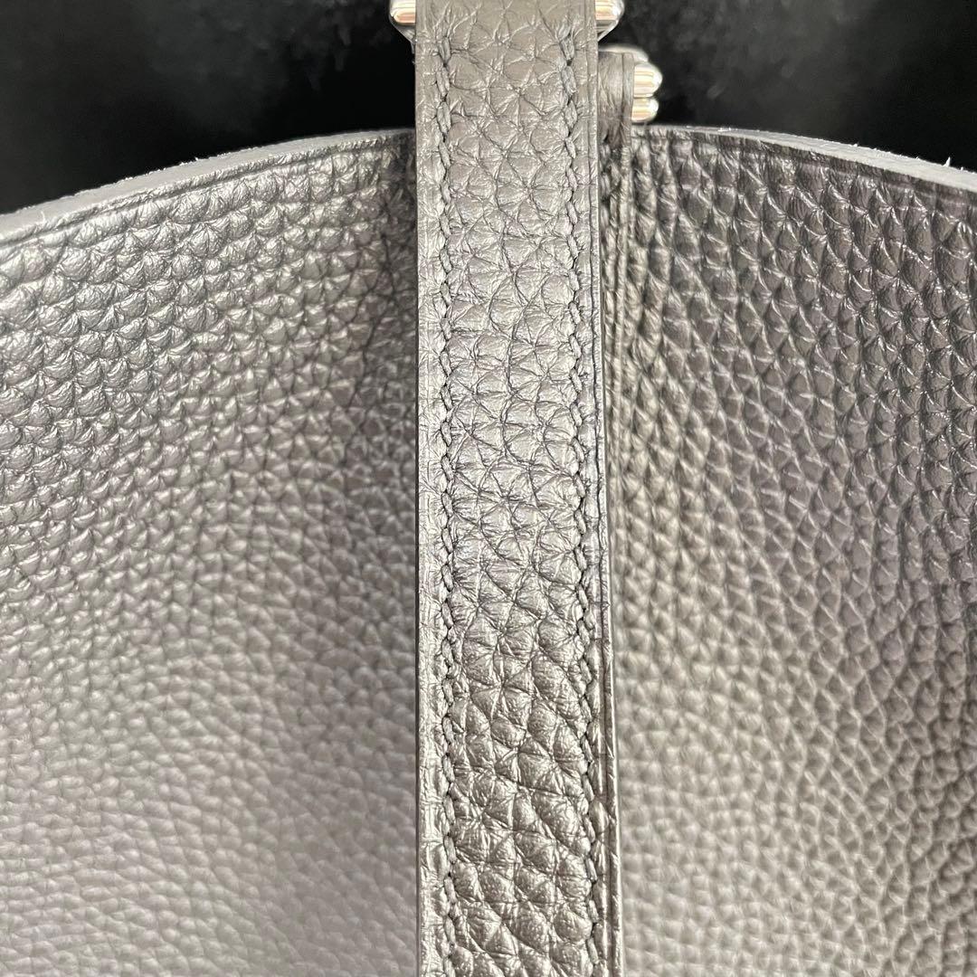 プレミアム 本革 キューブバッグ ハンドバッグ MM ブラック シルバー金具