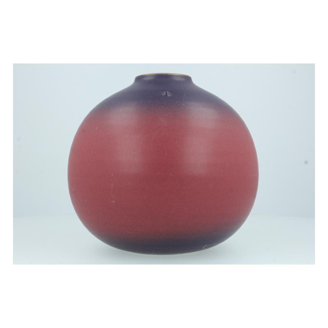 グラデーション陶器 花瓶 紫×赤 丸型 モダンインテリア オブジェ