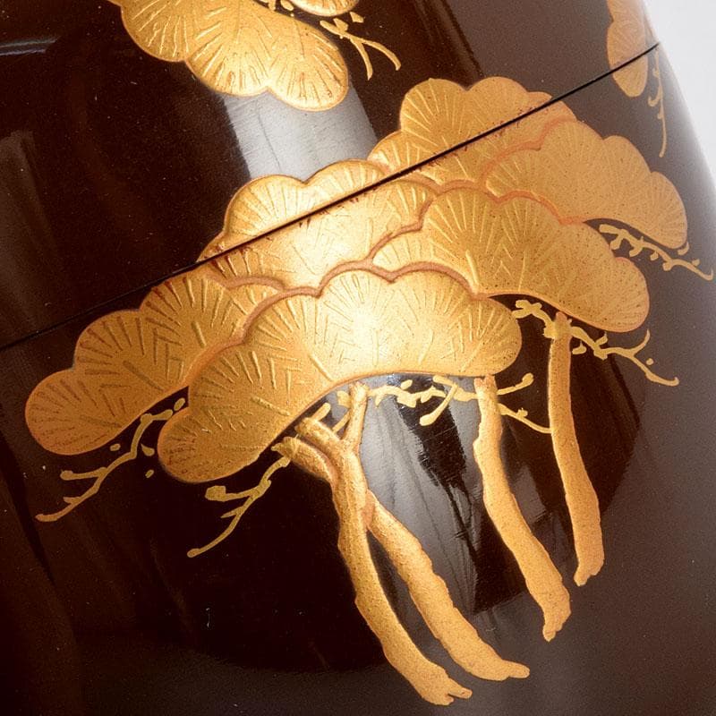 茶道具　蒔絵師　中村湖舟作　松蒔絵　棗　共箱　V　8815