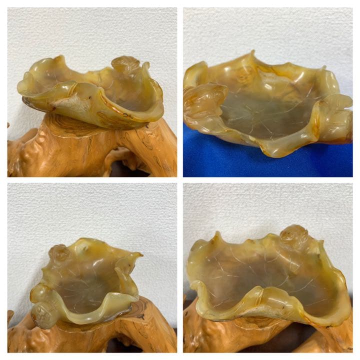 【希少品】文房具　清時代瑪瑙蓮の葉水盂 天然瑪瑙；共箱、共布 BL4-99