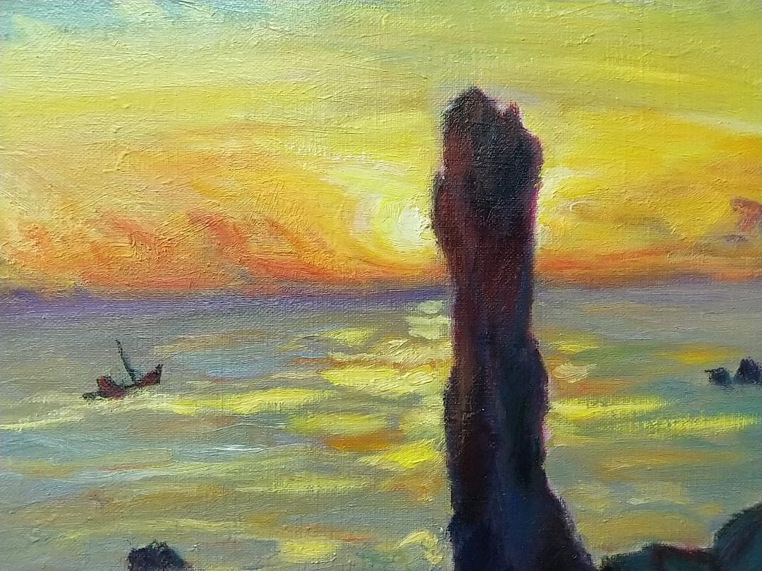 「唐桑半島の朝」油絵 F6 絵画 油彩画 風景画 アート