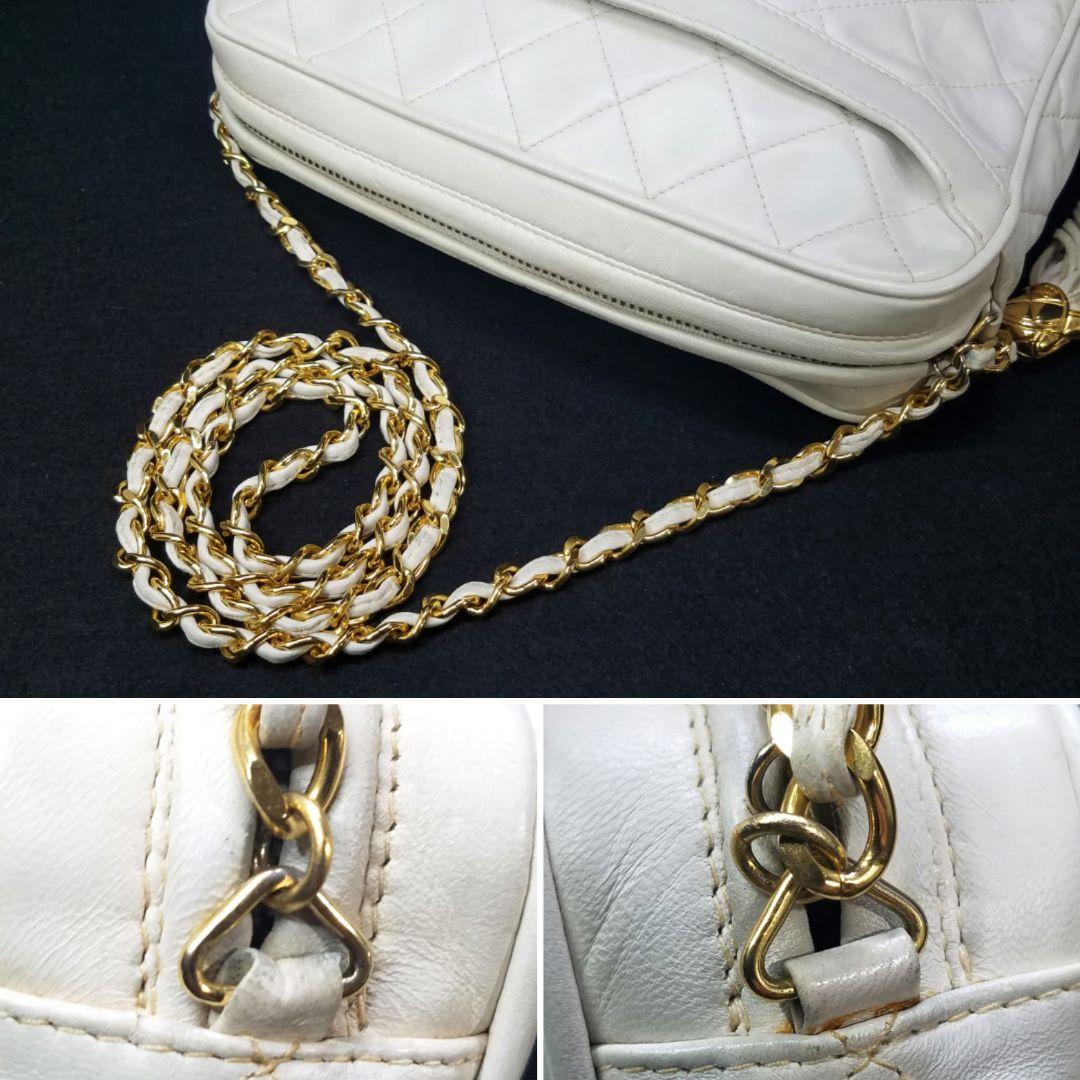 シャネル チェーン ショルダーバッグ フリンジ キルティング オフホワイト系