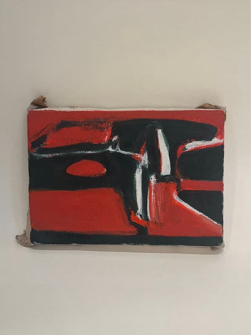 作者不詳　赤と黒の抽象画 キャンバスアート 1972年