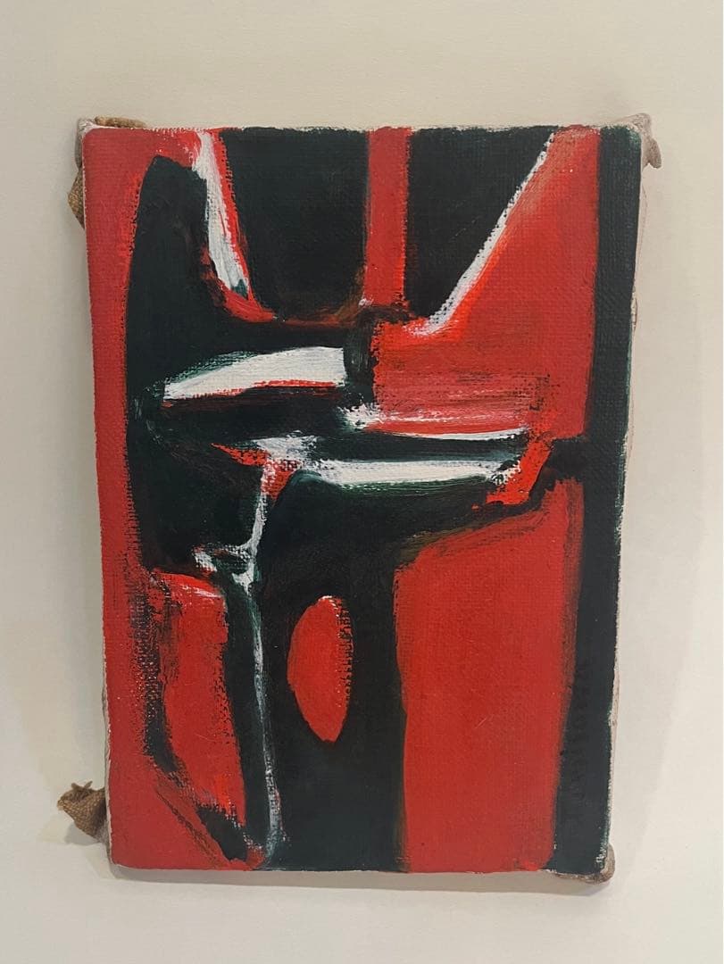 作者不詳　赤と黒の抽象画 キャンバスアート 1972年