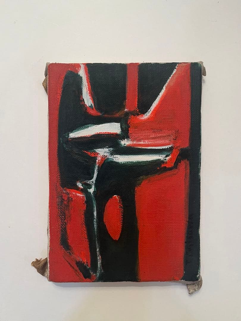 作者不詳　赤と黒の抽象画 キャンバスアート 1972年