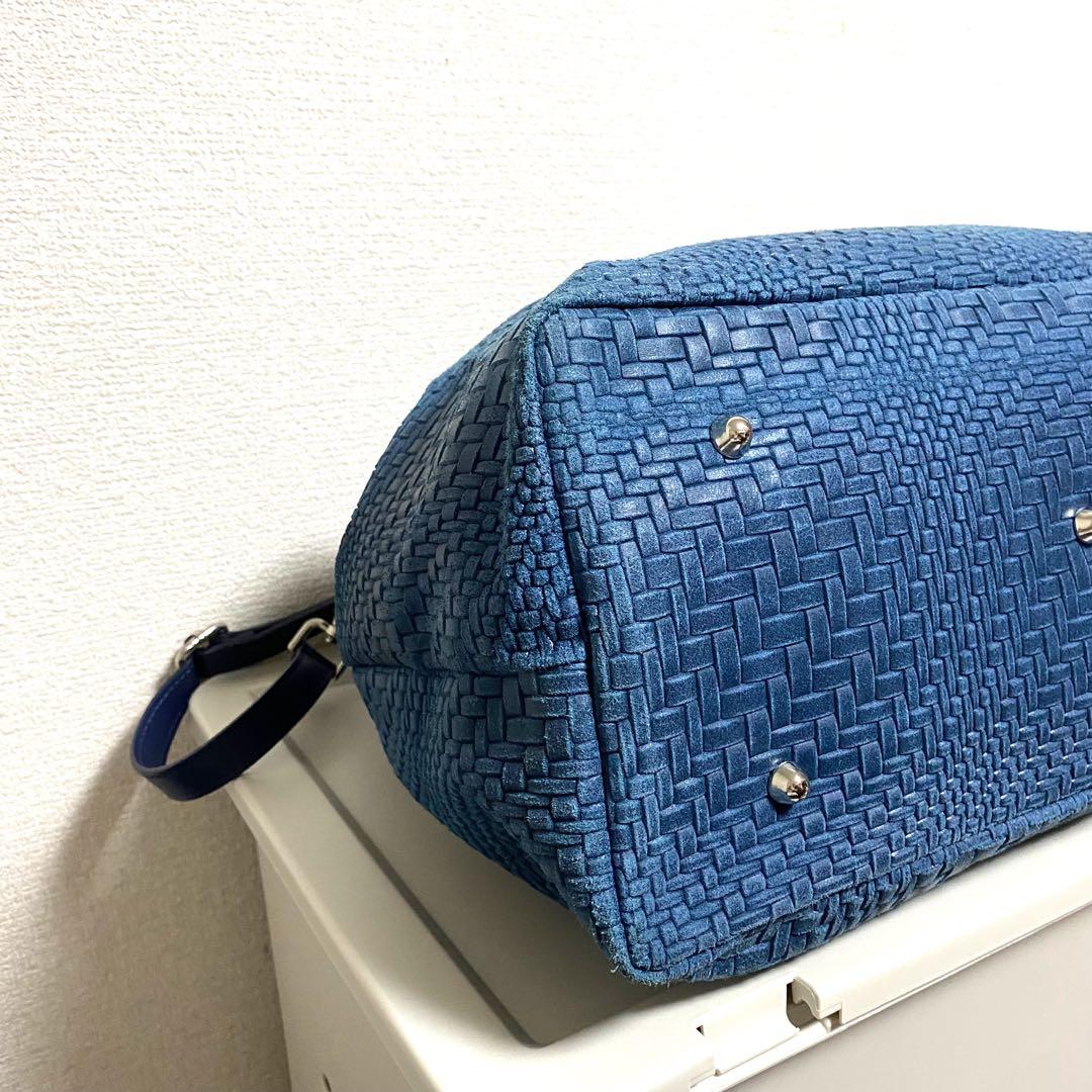 【ほぼ新品】 かねまつ メッシュ ショルダーバッグ ブルー 2way イタリア製