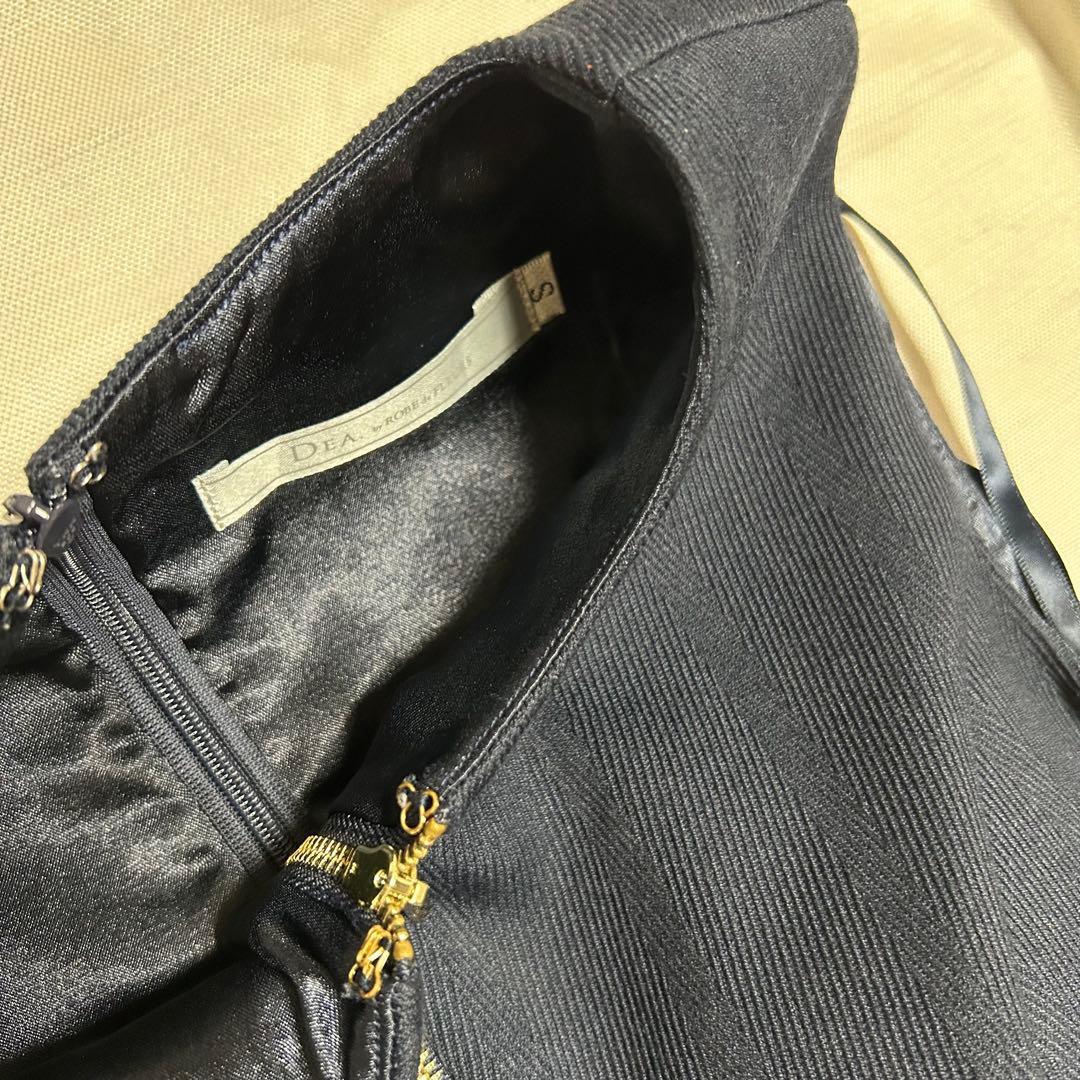 DEA robe de fleurs ネイビー フリルドレス ジッパー付き