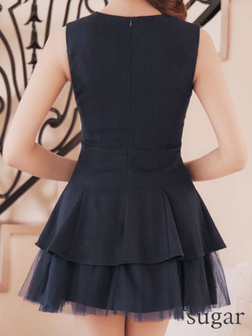 DEA robe de fleurs ネイビー フリルドレス ジッパー付き