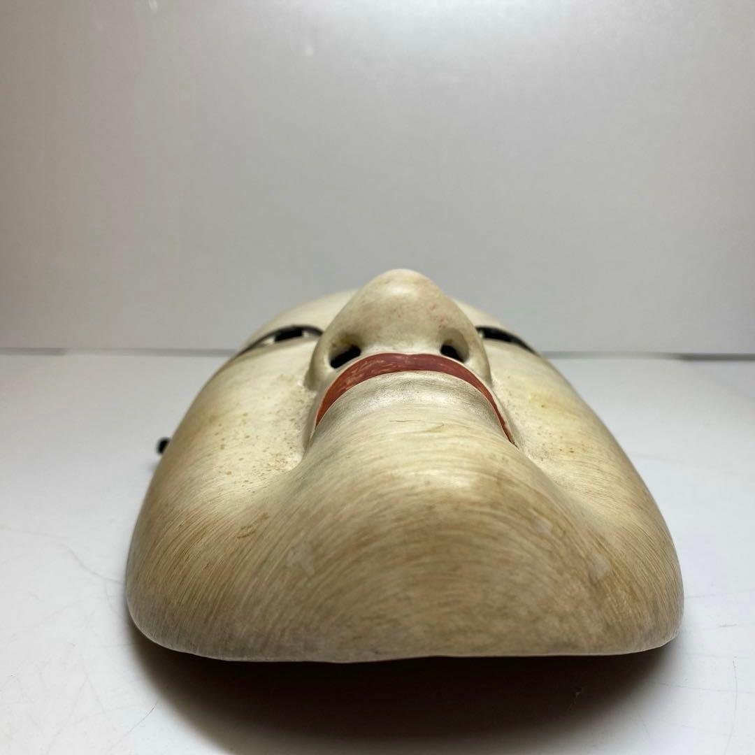 在銘　木彫　小面　能面　木箱　シルク袋付　トヒオ　東さ7-1104☆2F