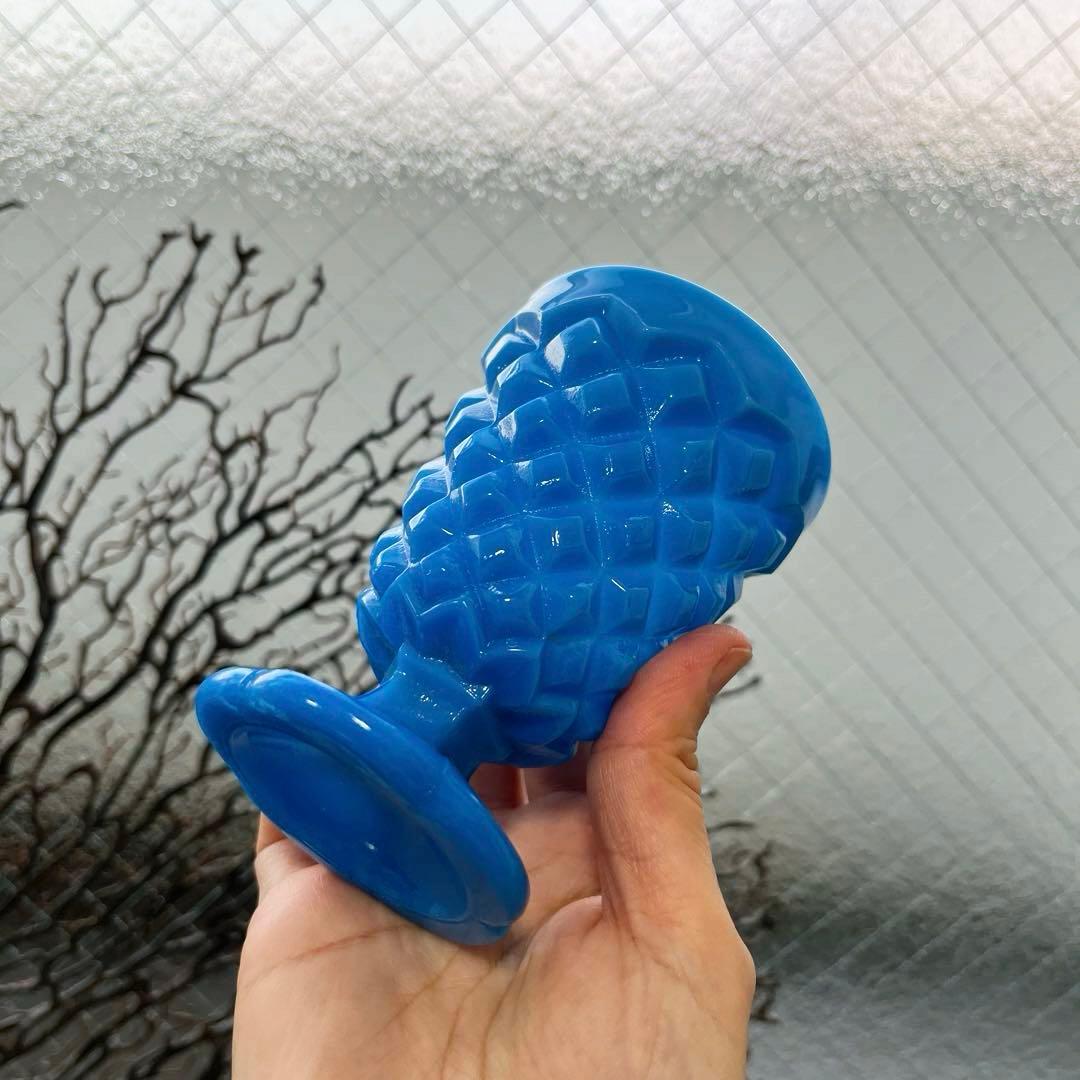 骨董　時代ガラス　希少練りガラス　花底　ダイヤ柄　筒型　氷コップ　ゴブレット１客