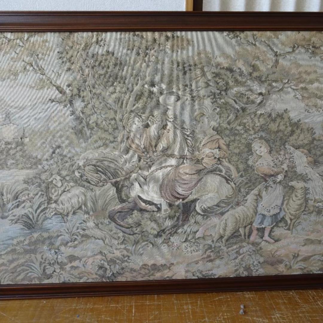 イタリア製　高級　ゴブラン織り　額入り　人物　風景　アンティーク