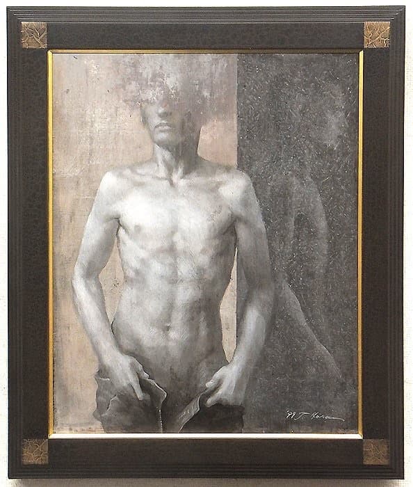 真作　原崇浩 「stripped」 油彩アクリル15号 スペインリアリズム