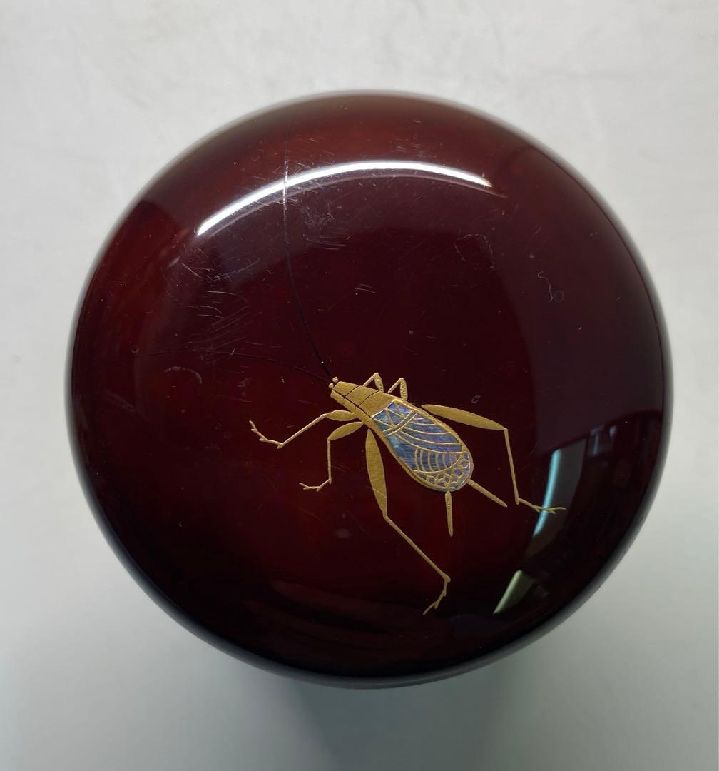 【茶道具】熊谷秀穂造　薄に鈴虫　金輪寺棗（共箱）