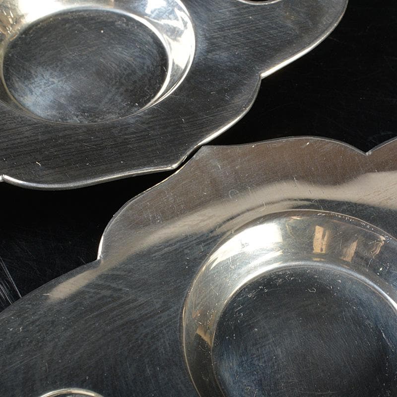 隆昌造　純錫　木瓜式　七宝透　茶托　五客　合計約292g　共箱　V　R7381