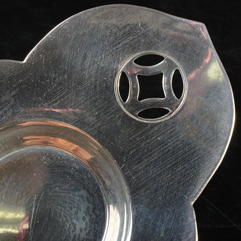 隆昌造　純錫　木瓜式　七宝透　茶托　五客　合計約292g　共箱　V　R7381