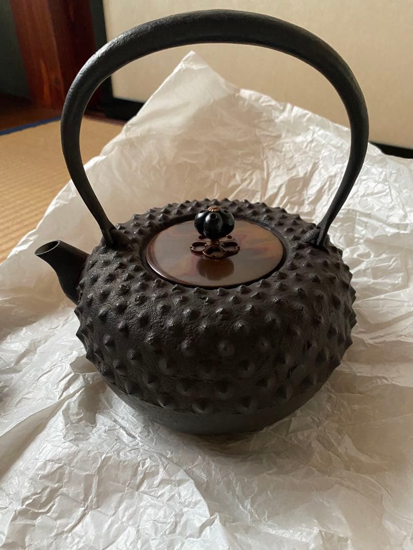 鉄瓶 鬼霰　鋳師　金森紹栄氏作　共箱入