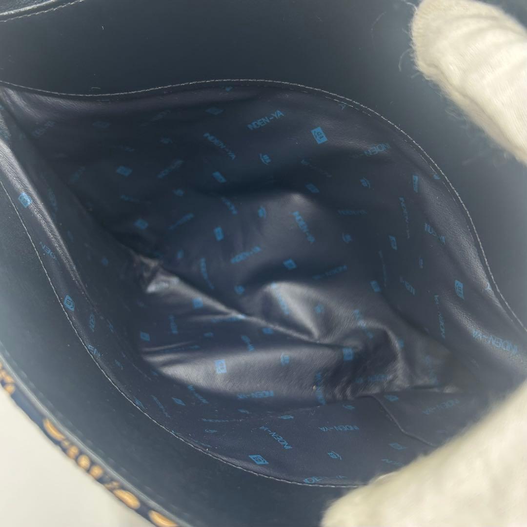 【美品】 印傳屋 インデンヤ ハンドバッグ 唐草模様 ネイビー 甲州印伝