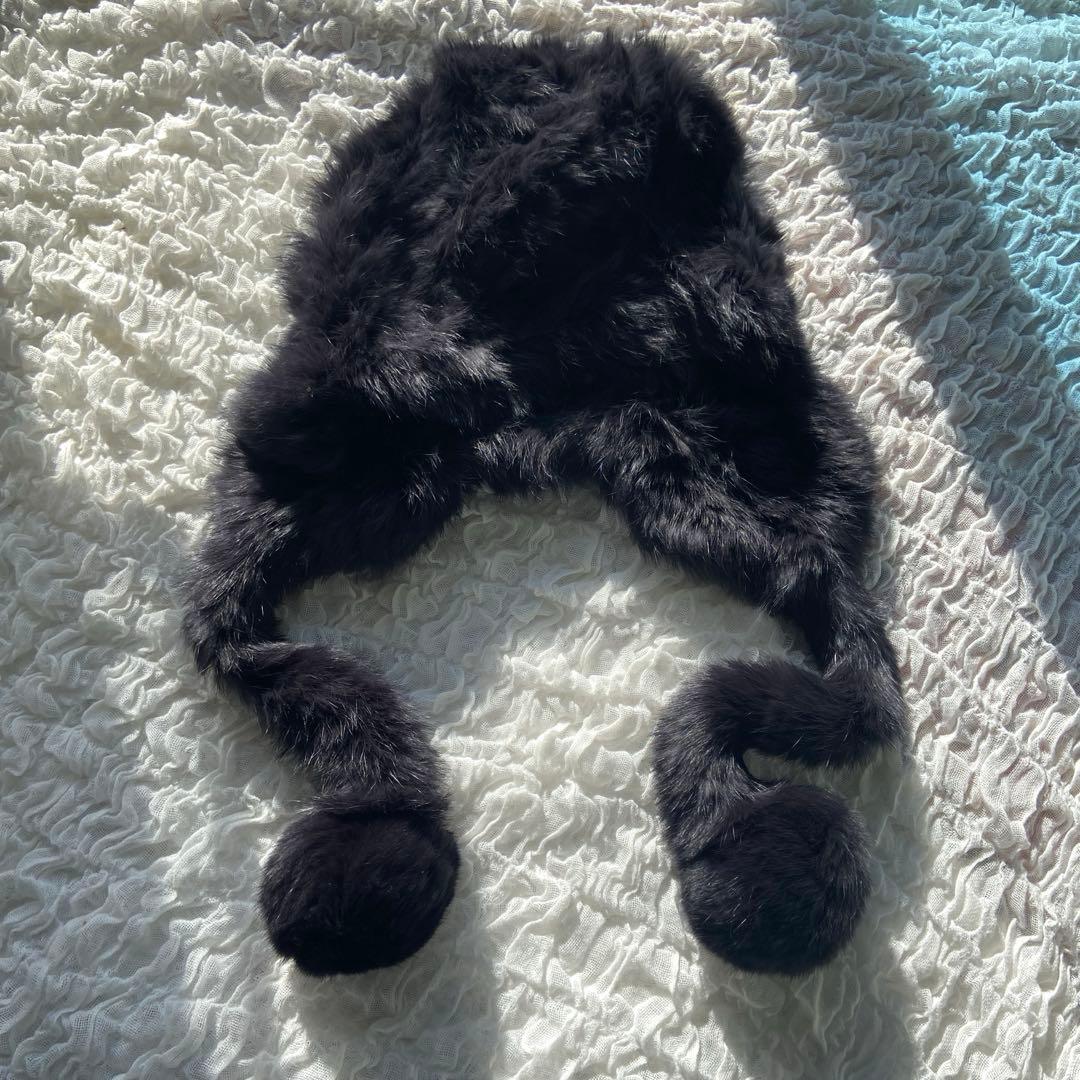 CA4LA ラビットファー ニット帽 ブラック➕ネコリパ