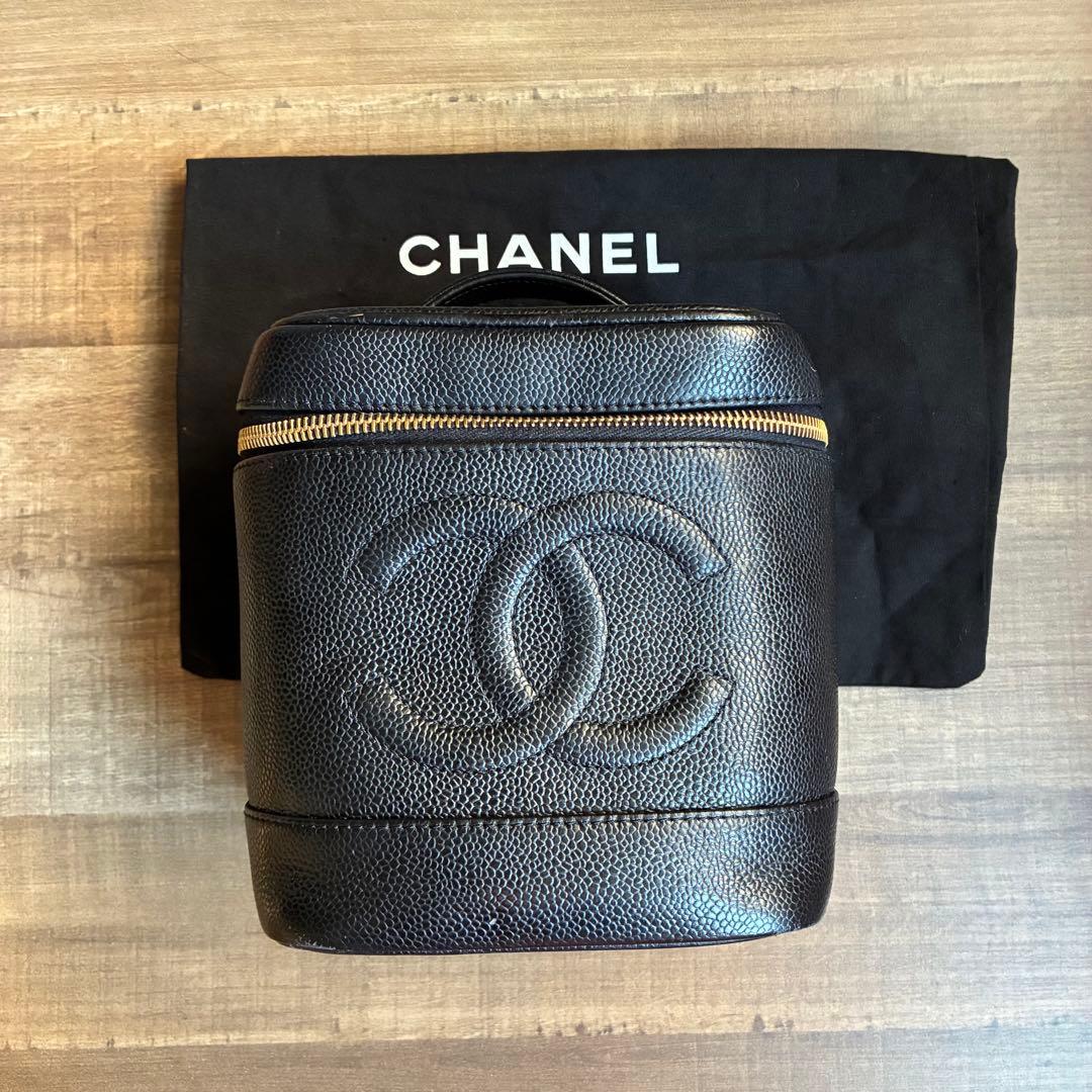 CHANEL キャビアスキン　バニティバッグ　ココマーク　ブラック