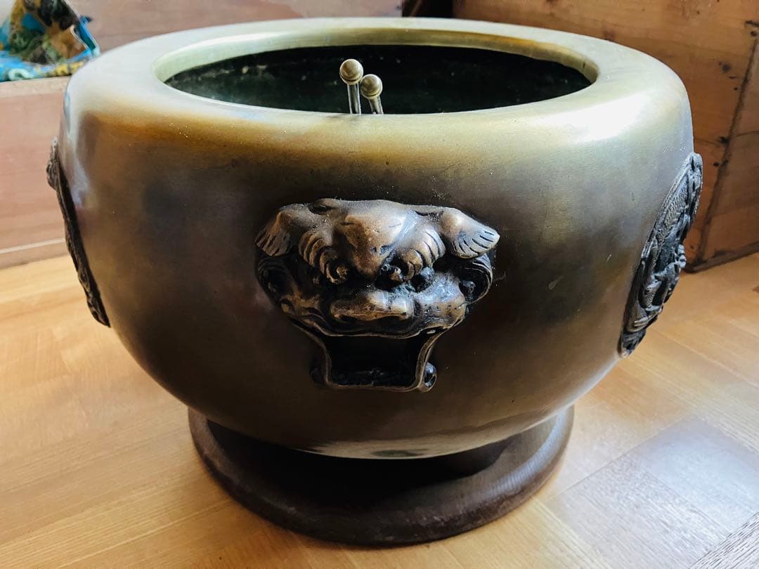 火鉢 獅子耳 龍装飾 アンティーク 骨董 古道具 古民具 明治 大正