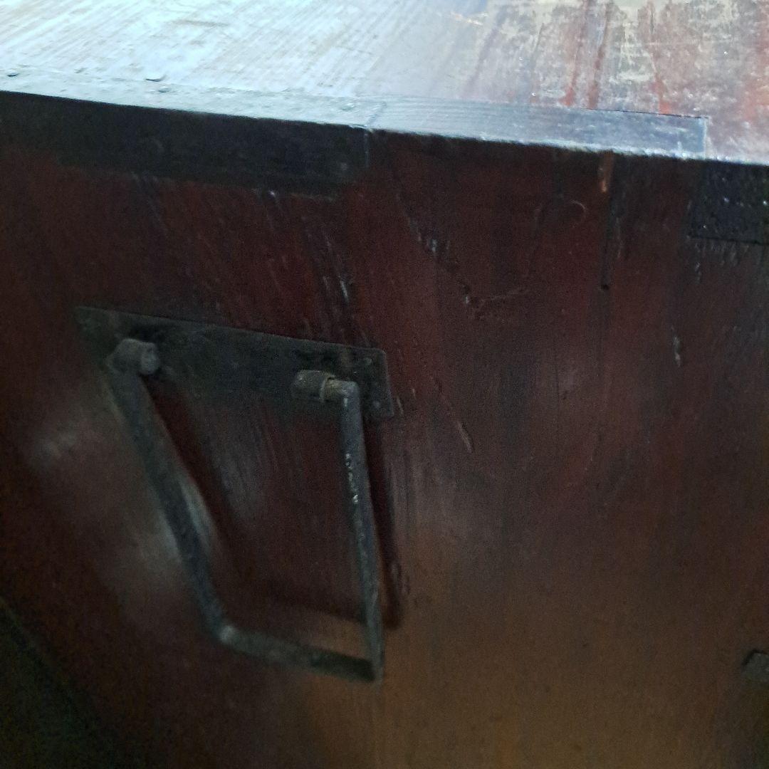 明治時代箪笥　珍品時代鍵付　欅箪笥　四段　金庫引出二段　時代金具　隅に金具止