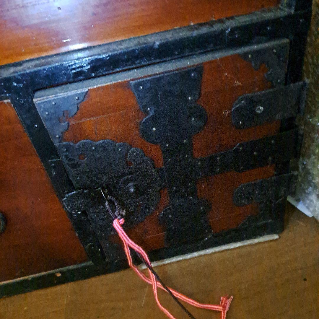 明治時代箪笥　珍品時代鍵付　欅箪笥　四段　金庫引出二段　時代金具　隅に金具止