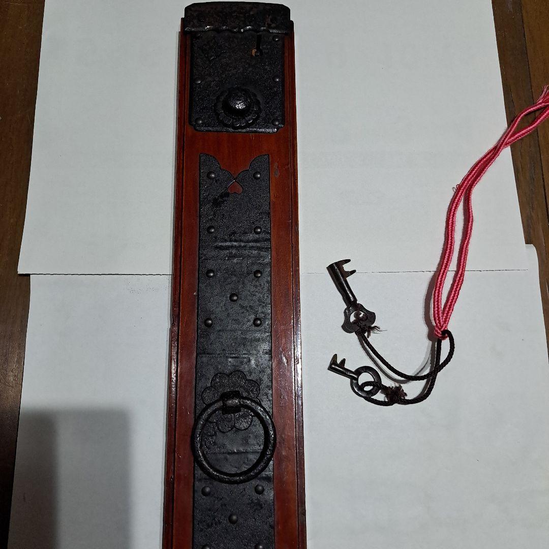 明治時代箪笥　珍品時代鍵付　欅箪笥　四段　金庫引出二段　時代金具　隅に金具止