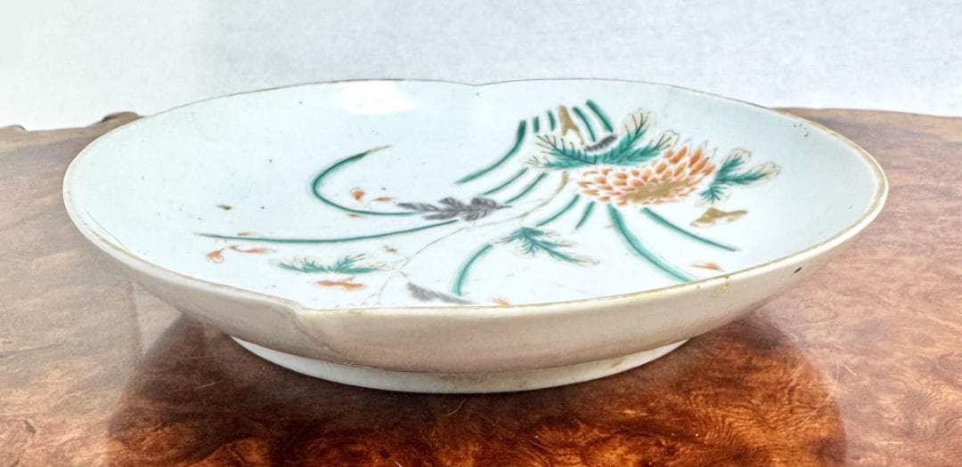 江戸時代 献上伊万里 寿桃型菊文中皿 古伊万里 古美術 ウブ品 WWTT417