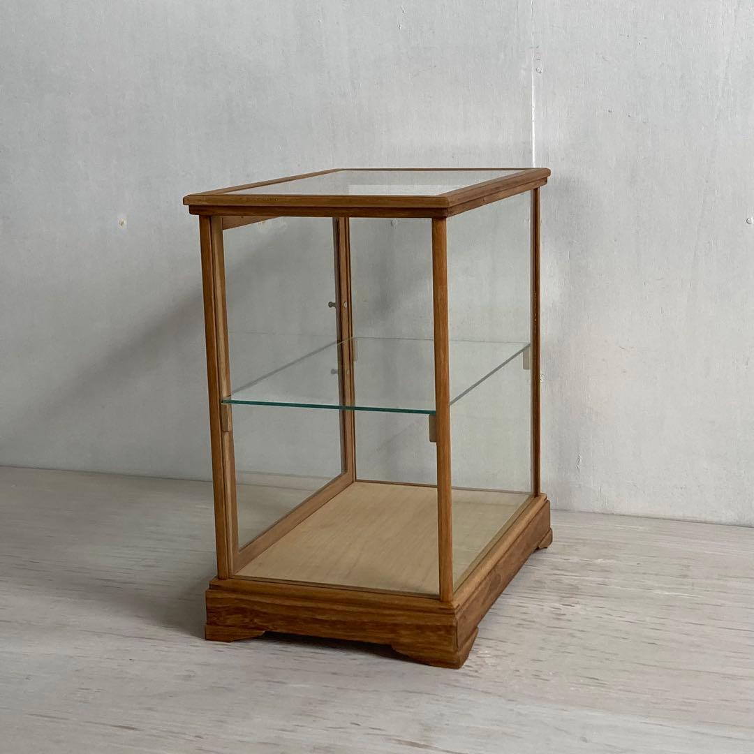 g300 古い木製 ガラスケース 2段 卓上 ショーケース 展示ケース 小物入れ