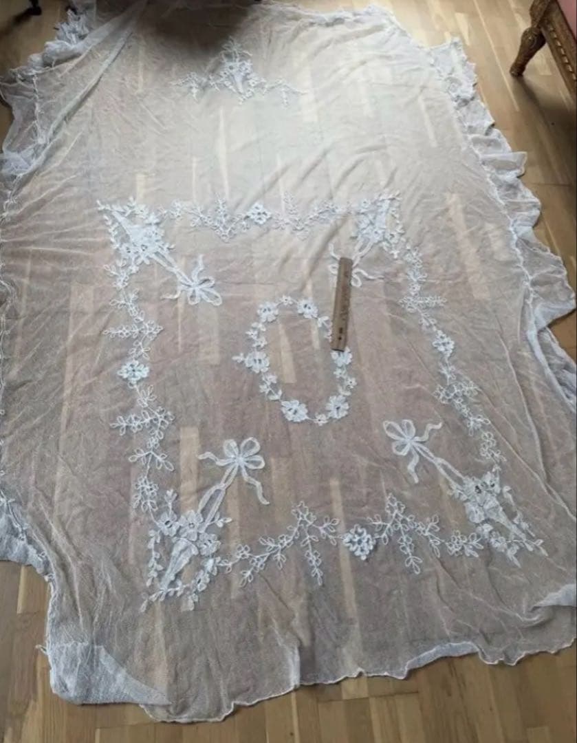 フランスアンティーク♡リボン花籠柄レースベッドカバー