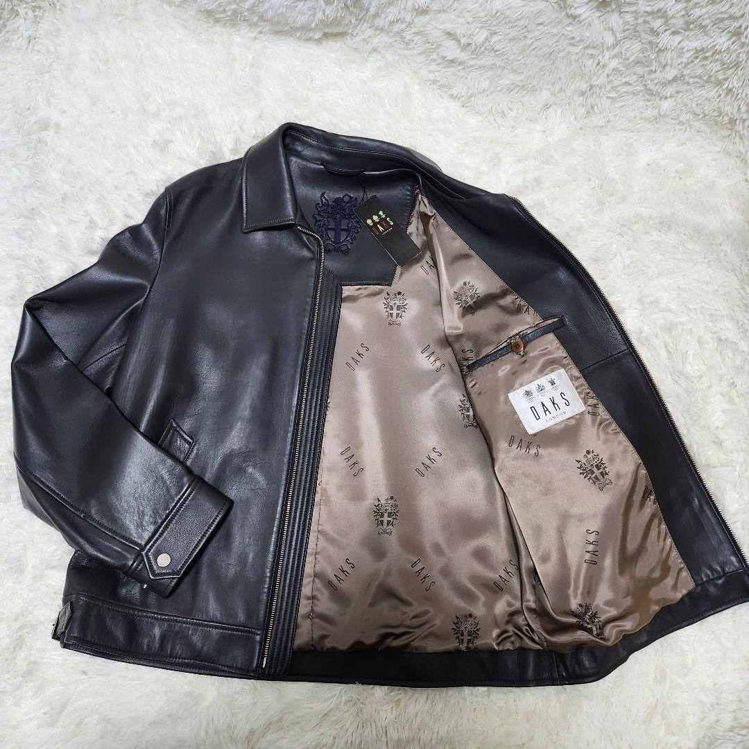 タグ付未使用　DAKS　シングルライダース　裏地刺繍　ラムレザー