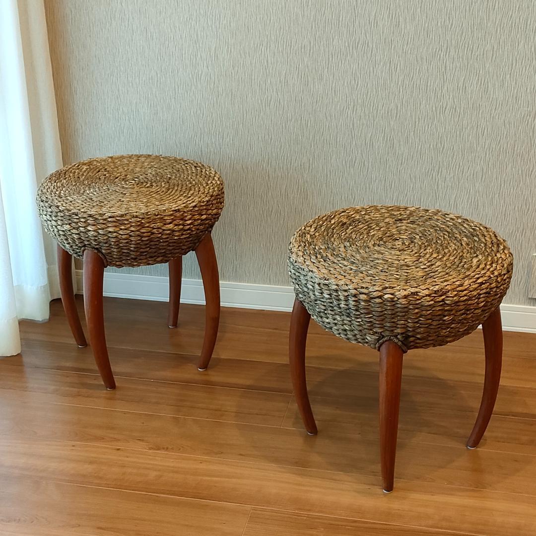アジアン家具　スツール　ローテーブル　ラウンド　2台セット