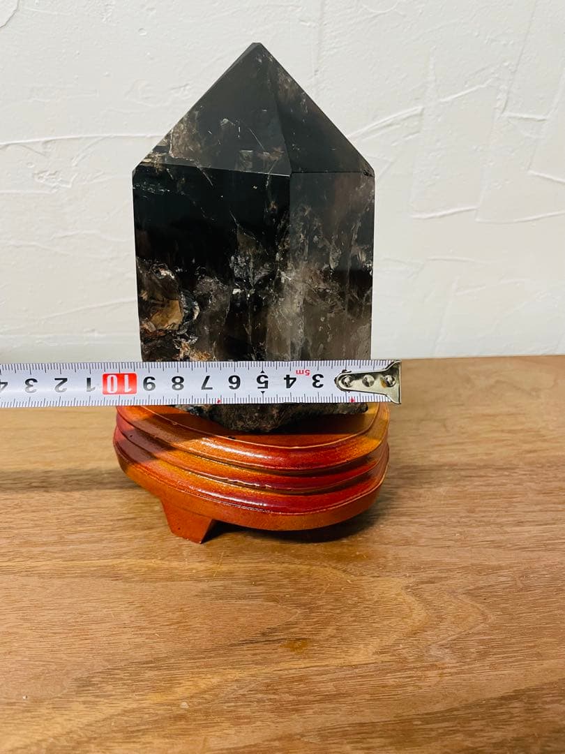 煙水晶 スモーキークォーツ 六角柱 約20cm 台座付き