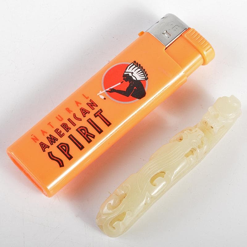 中国　玉石白玉彫刻　龍刻　帯鉤　筆架　置物　V　R7200