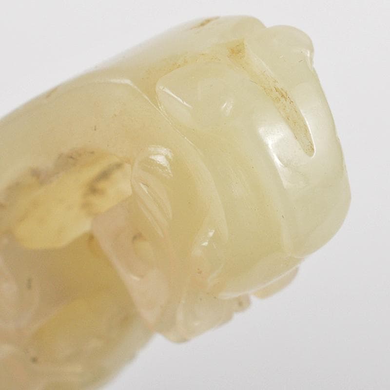 中国　玉石白玉彫刻　龍刻　帯鉤　筆架　置物　V　R7200