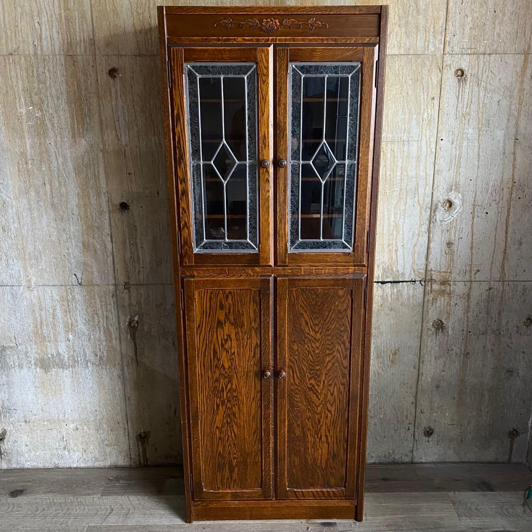 三越家具 ブルージュ Brugge 食器棚 キャビネット オーク材 ステンド