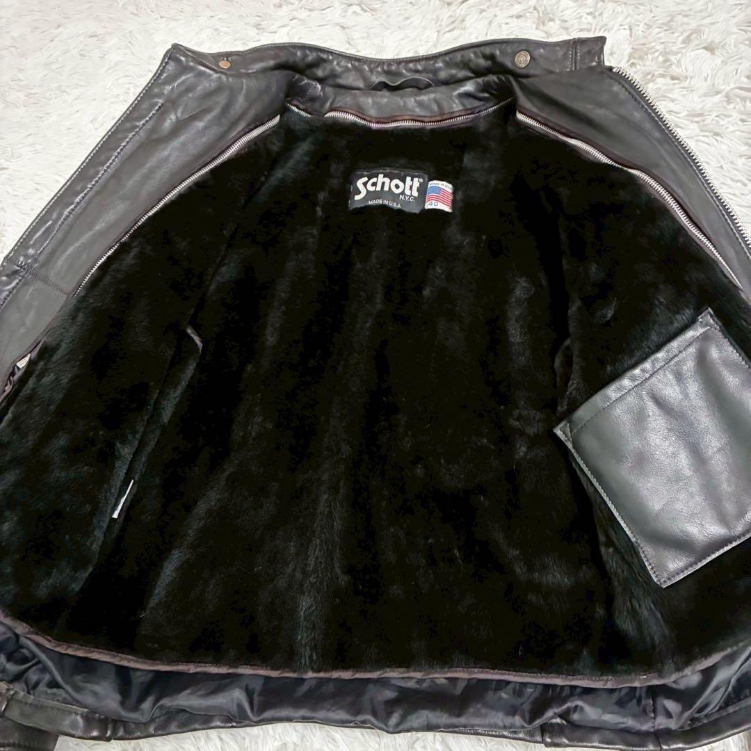 希少XL ショット 641 シングル ライダースジャケット ボアライナー 40