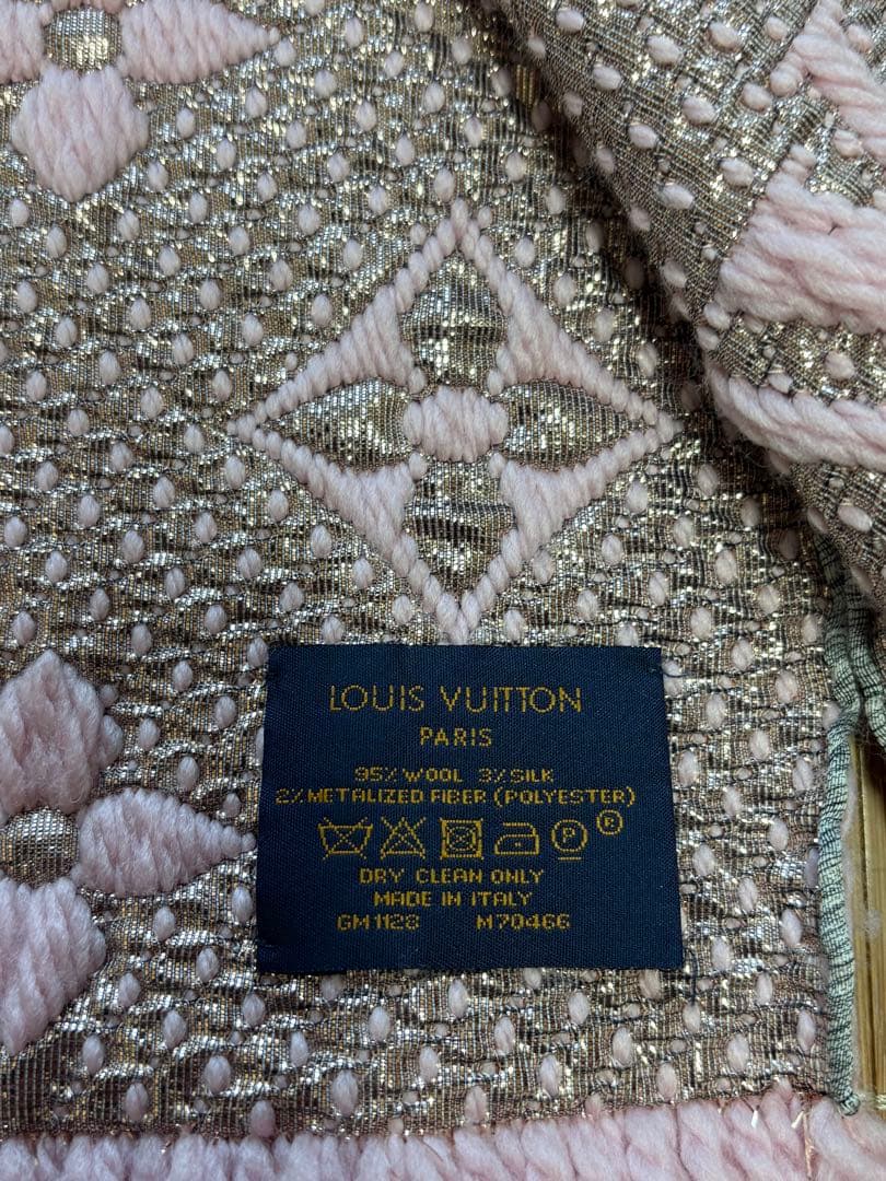 【ルイ ヴィトン エシャルプ・ロゴマニア シャインウール】マフラー　ピンクシルク