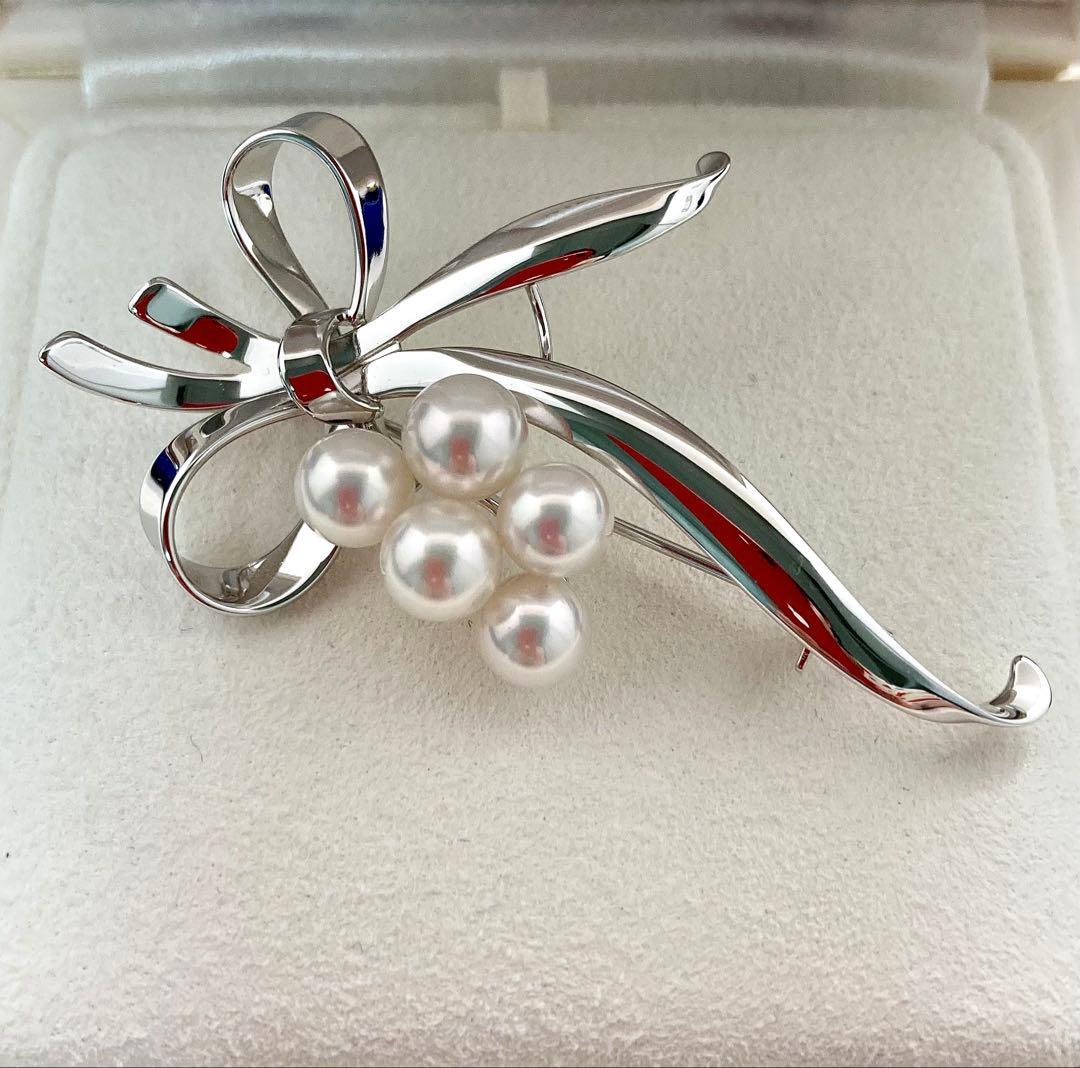 【新品未使用品】ミキモト パール ブローチ フラワー リボン 愛子様 付属品一式