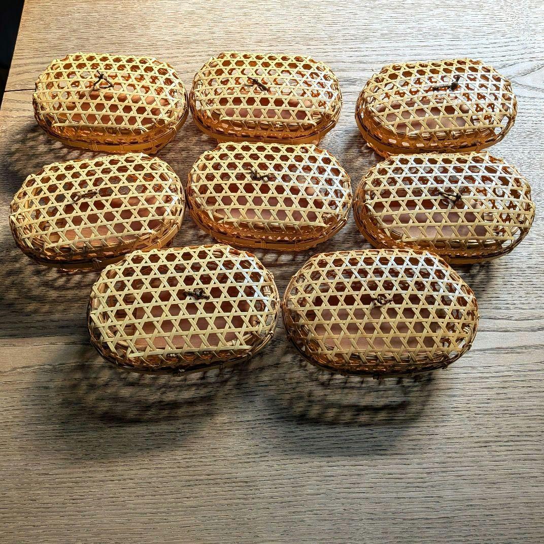 竹製蓋付き楕円形籠　 ８個セット