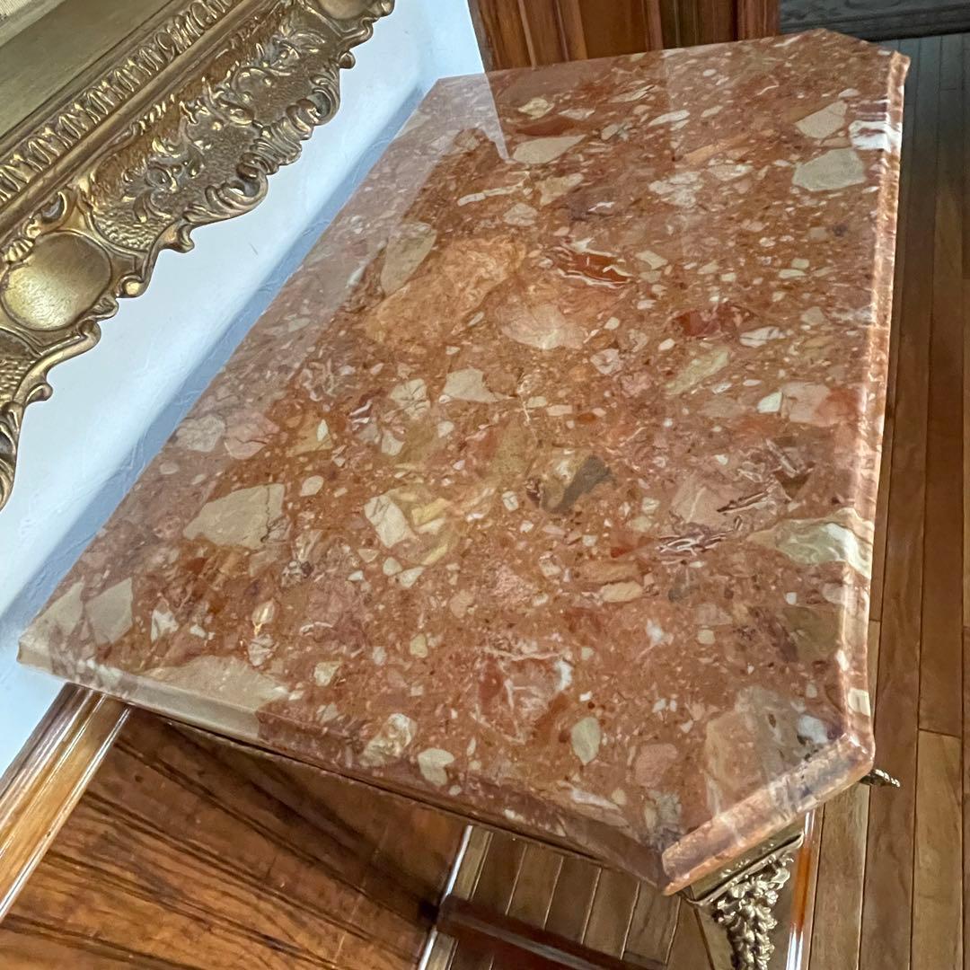 イタリア製 大理石天板 象嵌細工 キャビネット☆バーズアイ杢目 真鍮装飾☆引出付