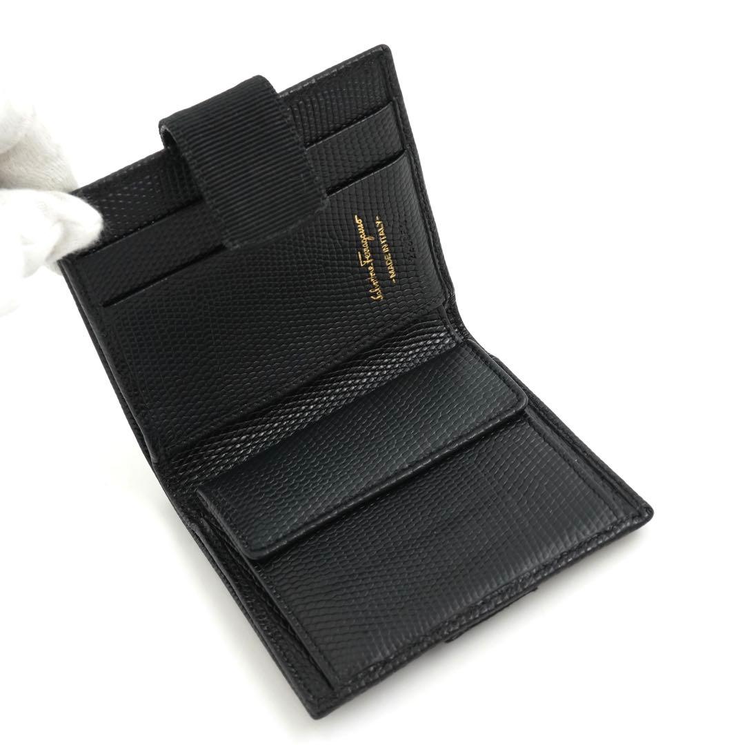 ✨未使用に近い✨　Ferragamo ミニ財布　リザード　ヴァラリボン　二つ折り