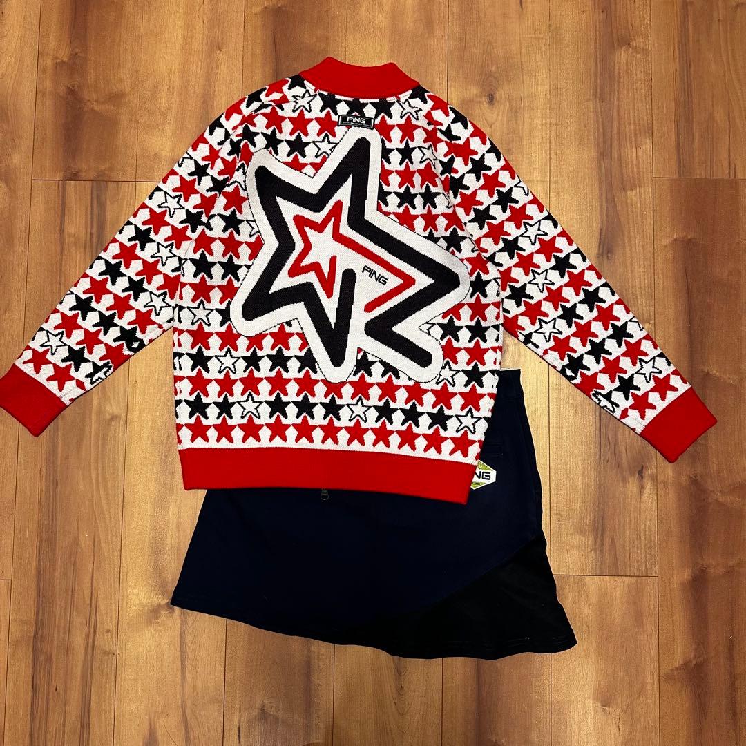 裏地付き　防風　ニット　アウター　保温スカート　セットアップ　秋冬　真冬ゴルフ