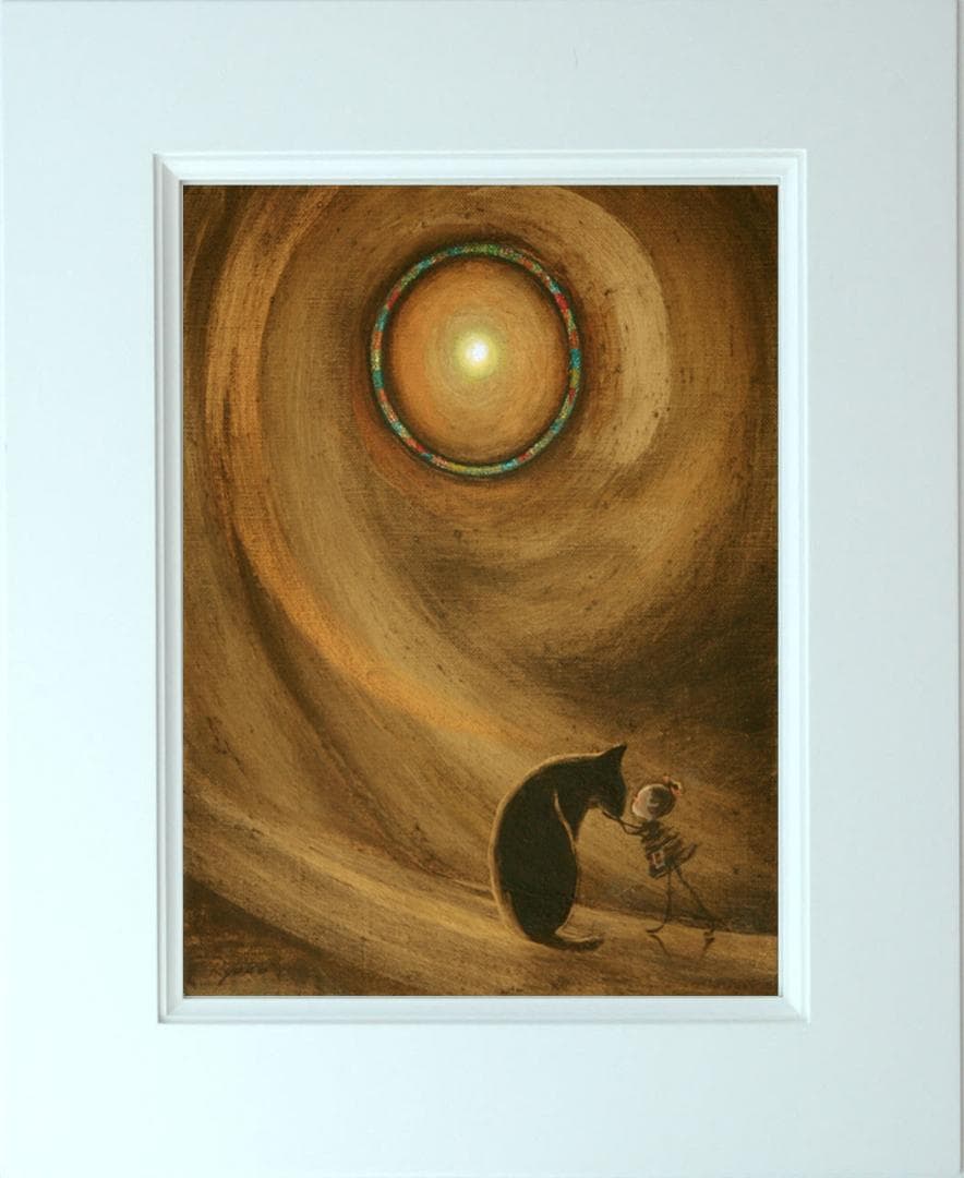 油絵 菅家令子 絵 絵画 インテリア F3-072819 祈り 犬(猫)と女の子