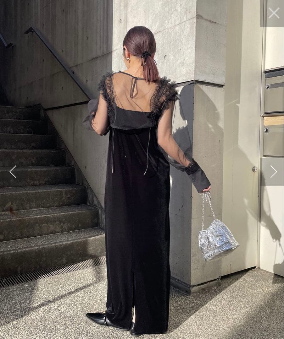 CAPRICIEUX LE'MAGE チュールフリルベロアワンピース　ブラック